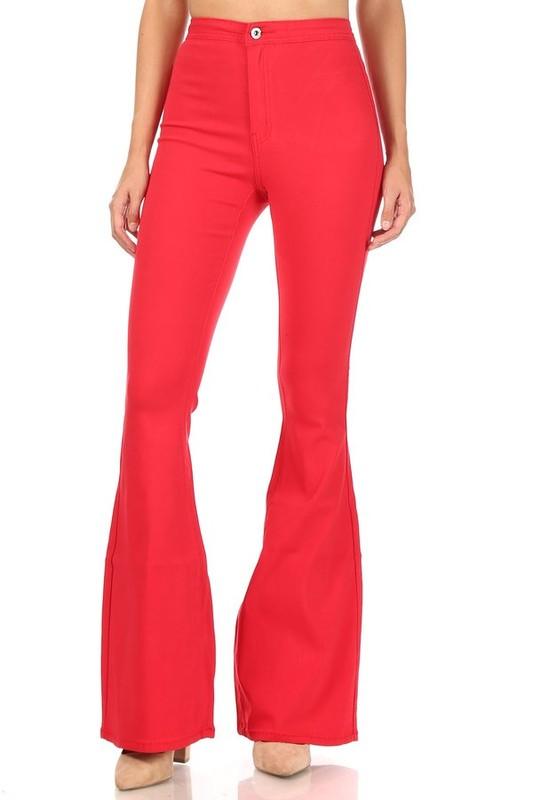 High waist super stretch bell bottom pants-Jeans-JC & JQ-Red-GP2610-RD-S-RK Collections Boutique