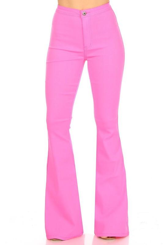 High waist super stretch bell bottom pants-Jeans-JC & JQ-Hot Pink-GP2610-HP-S-RK Collections Boutique