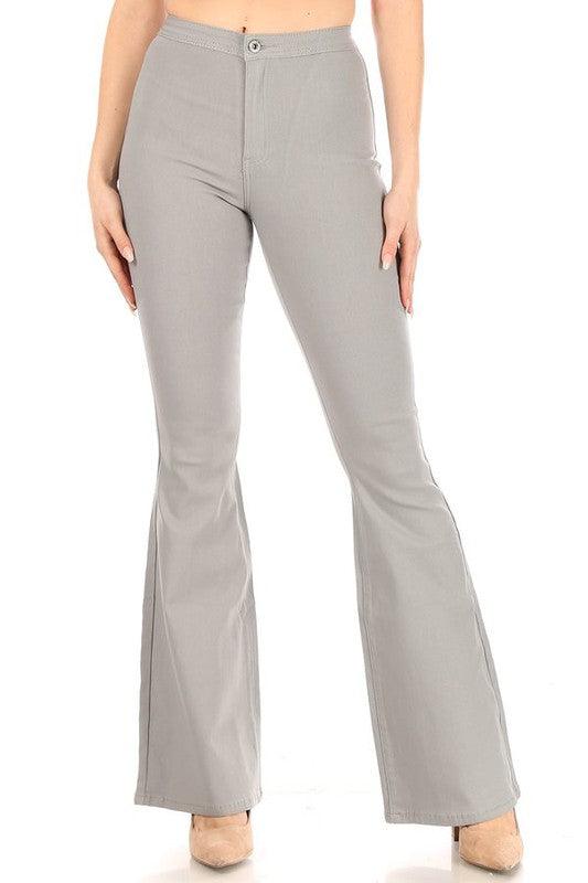 High waist super stretch bell bottom pants-Jeans-JC & JQ-Light Grey-GP2610-LG-S-RK Collections Boutique