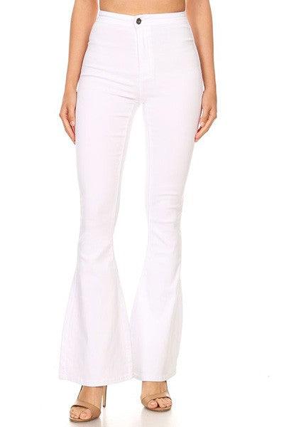 High waist super stretch bell bottom pants-Jeans-JC & JQ-White-GP2610-W-S-RK Collections Boutique