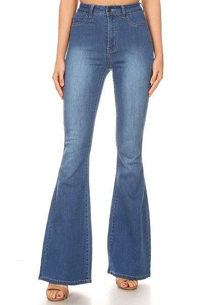 High waist stretch bell bottom jeans-Jeans-JC & JQ-Medium Dark-GP3317-S-tarpiniangroup