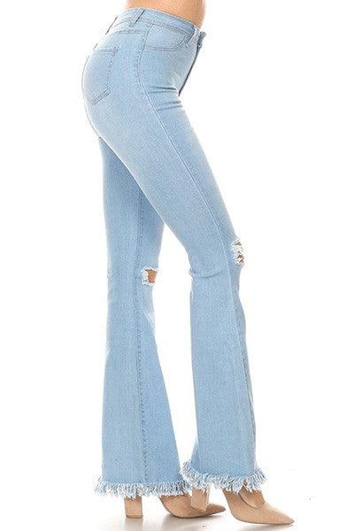 High waist bell bottom jeans with rip & fray-Jeans-JC & JQ-RK Collections Boutique