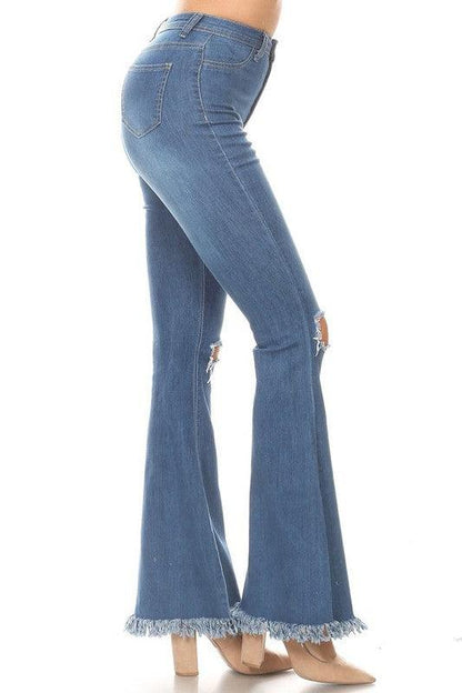 High waist stretch bell bottom with rips and fray-Jeans-JC & JQ-RK Collections Boutique