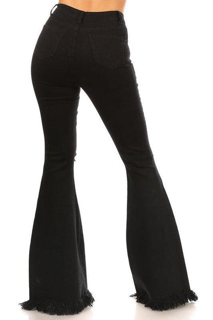 Stretch high waist bell bottom with ripped knee & frayed hem-Jeans-JC & JQ-RK Collections Boutique