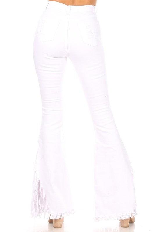 fringe distressed high waist bell bottom jeans-Jeans-JC & JQ-RK Collections Boutique