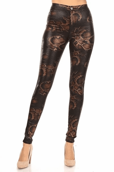 GP4107 Faux leather snakeskin high waist stretch skinny jeans - tarpiniangroup