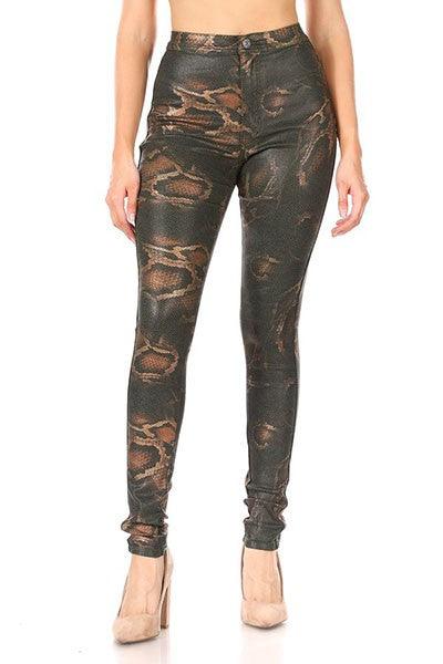 GP4107 Faux leather snakeskin high waist stretch skinny jeans - RK Collections Boutique