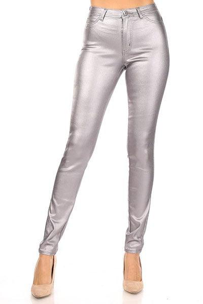High waist stretch faux leather pants-Jeans-JC & JQ-Silver-GP4144-SV-5-RK Collections Boutique