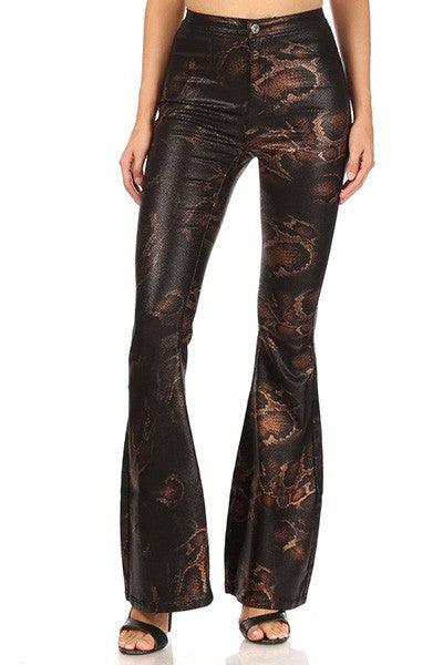 Metallic snakeskin high waist stretch bell bottom jeans-Jeans-JC & JQ-Multi-GP4667-1-RK Collections Boutique