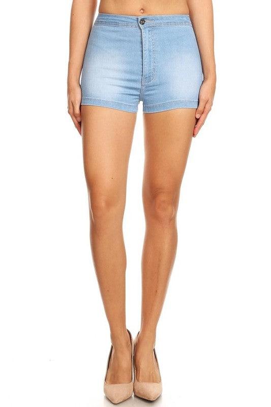 Super stretch high waist denim shorts-Shorts-JC & JQ-Light Wash-GS3022-1-RK Collections Boutique