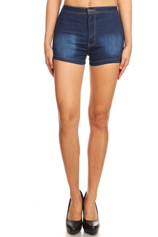 Super stretch high waist denim shorts-Shorts-JC & JQ-Mid Wash-GS3021-1-RK Collections Boutique