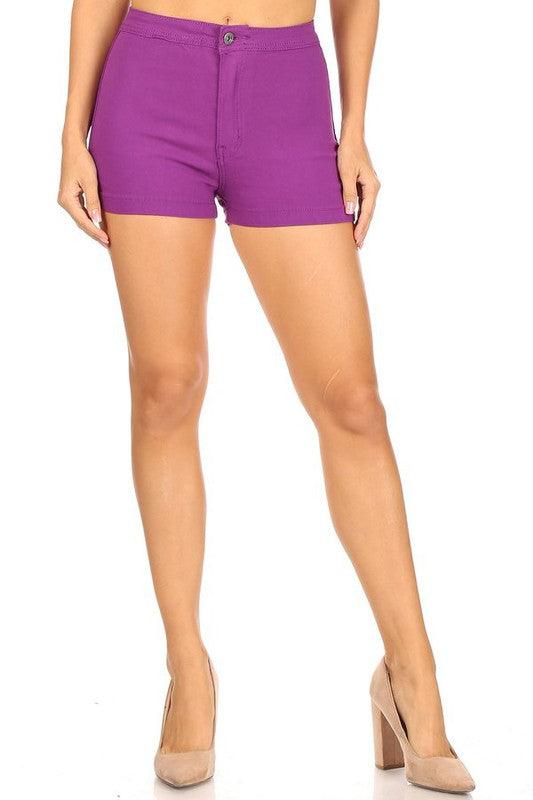 super stretch high waist color shorts-Shorts-JC & JQ-Purple-GS3050-21-alomfejto