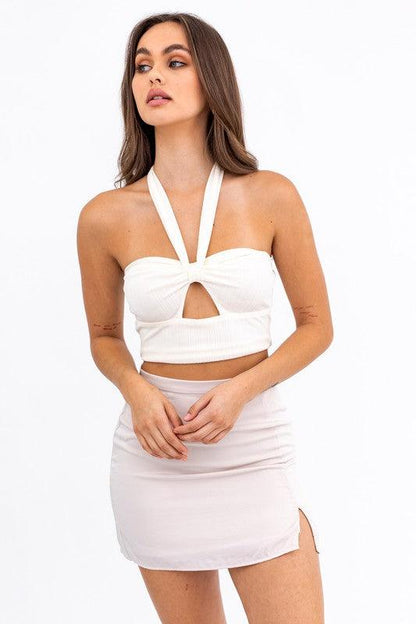 halter cutout crop top-Tops-Sleeveless-Le Lis-Ivory-MT4202-7-RK Collections Boutique