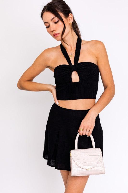 halter cutout crop top-Tops-Sleeveless-Le Lis-Black-MT4202-10-RK Collections Boutique