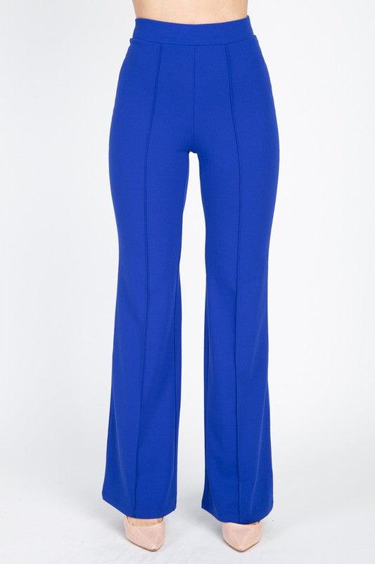 High Waist Banded Flare Pants-Pants-Haute Monde-Royal Blue-HMP40028-1-RK Collections Boutique