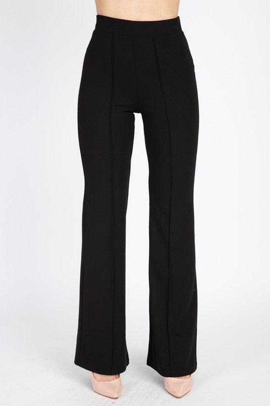 High Waist Banded Flare Pants-Pants-Haute Monde-Black-HMP40028-4-alomfejto