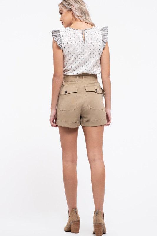 high waist belted cargo shorts-Shorts-Blu Pepper-tarpiniangroup