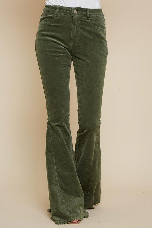 high waist corduroy bell bottoms-Jeans-Saints & Hearts-Olive-SIP6144A-7-tikolighting