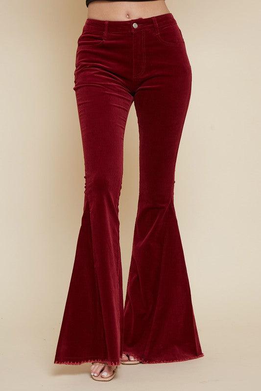 high waist corduroy bell bottoms-Jeans-Saints & Hearts-Burgundy-SIP6144A-4-RK Collections Boutique