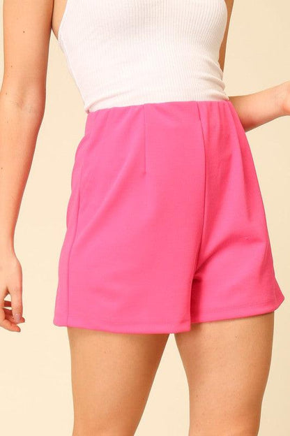 High waist elastic waist shorts-Shorts-Timing-Hot Pink-TP1081-1-alomfejto