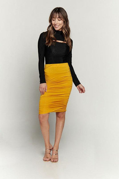 High Waist Knee Length Ruched Pencil Skirt-Skirts-Hearts & Hips-RK Collections Boutique