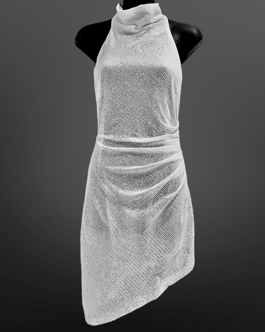 asymmetric funnel neck sequin dress - tikolighting