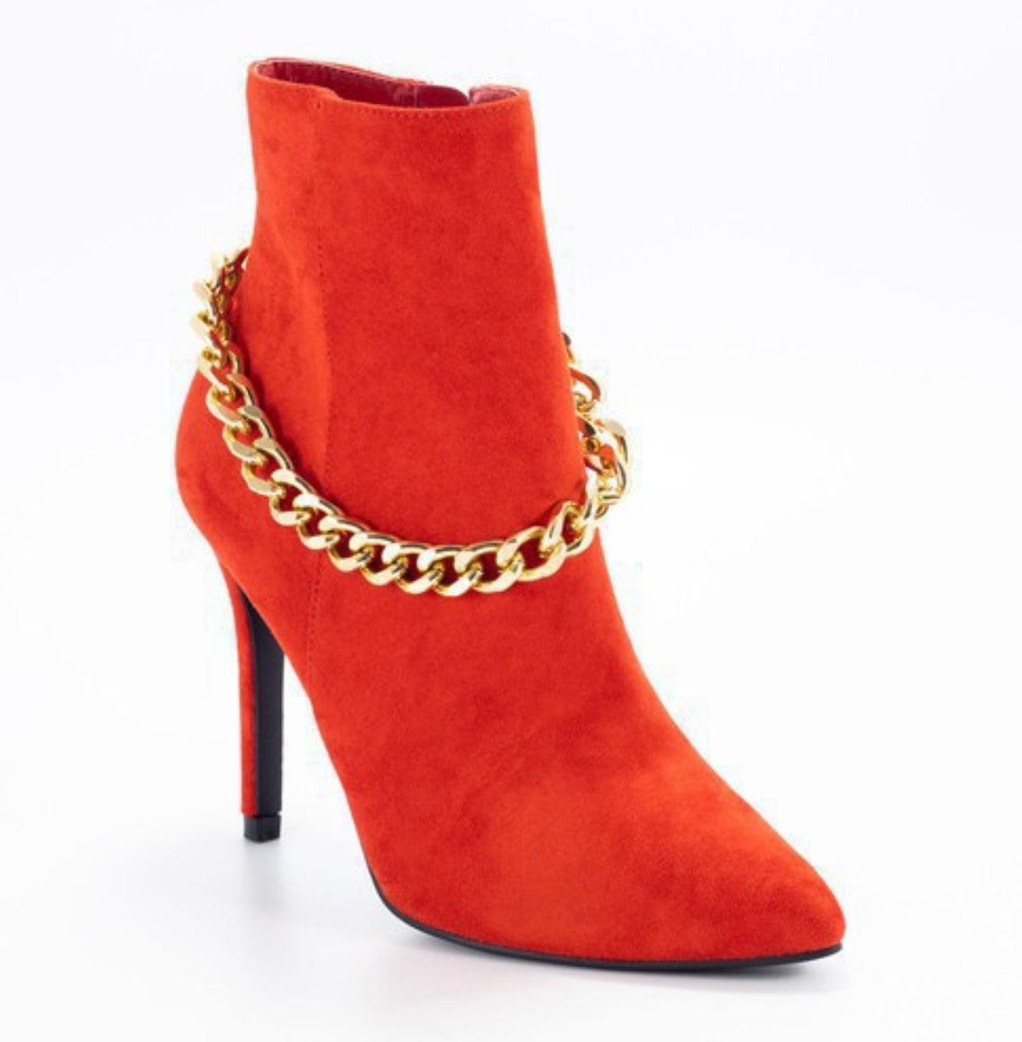 suede stiletto booties with chain - alomfejto