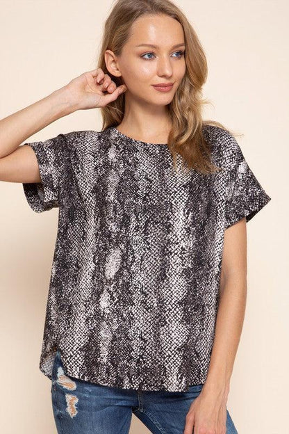 Jersey snake print top-Tops-Short Sleeve-Mittoshop-Black-CT9163A-4-RK Collections Boutique