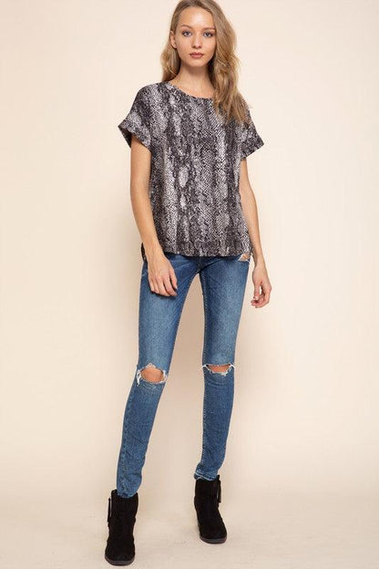 Jersey snake print top-Tops-Short Sleeve-Mittoshop-RK Collections Boutique