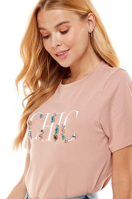 jeweled graphic CHIC t-shirt-Tops-Short Sleeve-On Twelfth-RK Collections Boutique