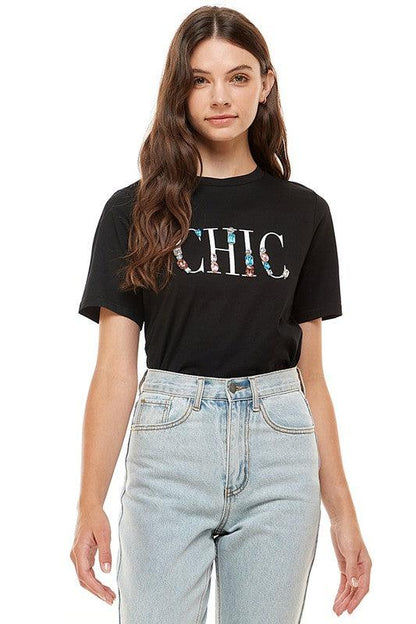 jeweled graphic CHIC t-shirt-Tops-Short Sleeve-On Twelfth-Black-1237392-4-RK Collections Boutique