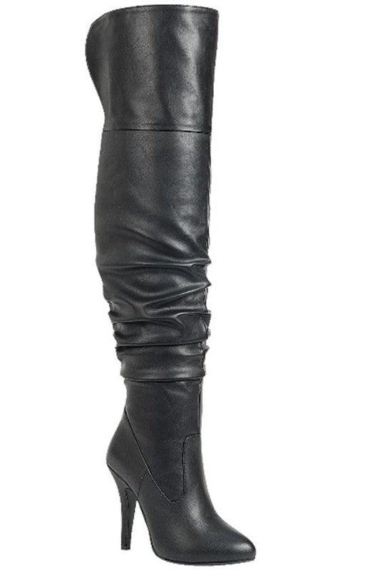 Knee high scrunch stiletto boot-Shoe:TallBoot-Forever-Black-Focus-33-1-RK Collections Boutique