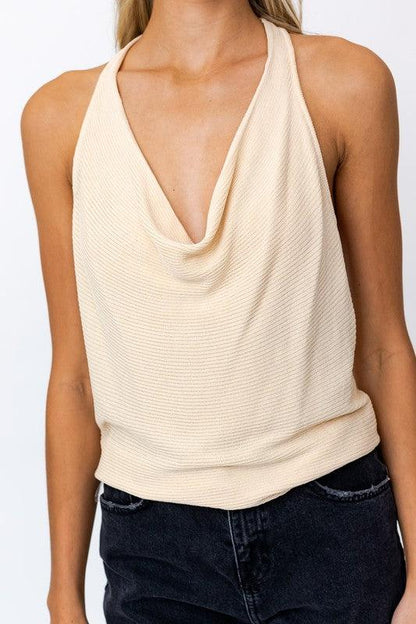 knit cowl neck halter top-Tops-Sleeveless-Le Lis-RK Collections Boutique