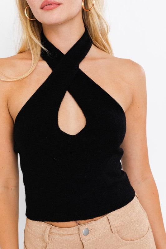 knit cross over halter top - RK Collections Boutique