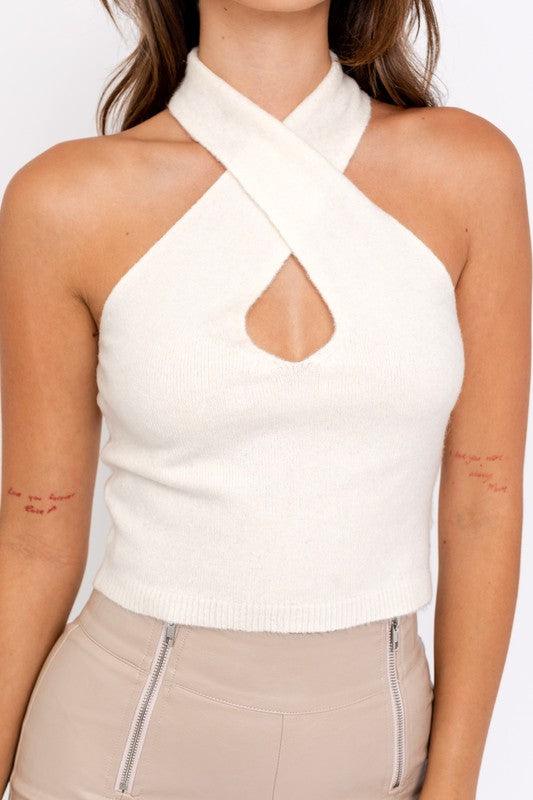 knit front cross over halter top-Tops-Sleeveless-Le Lis-RK Collections Boutique