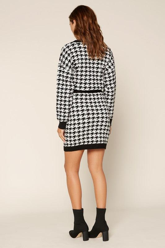 Knit Houndstooth Mini Sweater Skirt - RK Collections Boutique