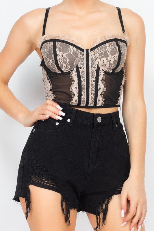 Lace Trim Padded Bustier Top - RK Collections Boutique