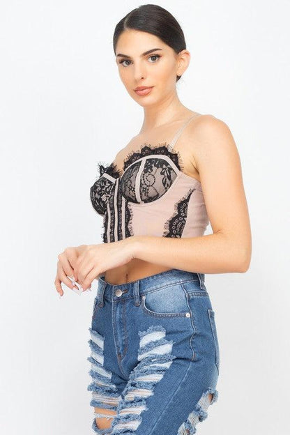 Lace Trim Padded Bustier Top-Tops-Strapless-Haute Monde-RK Collections Boutique