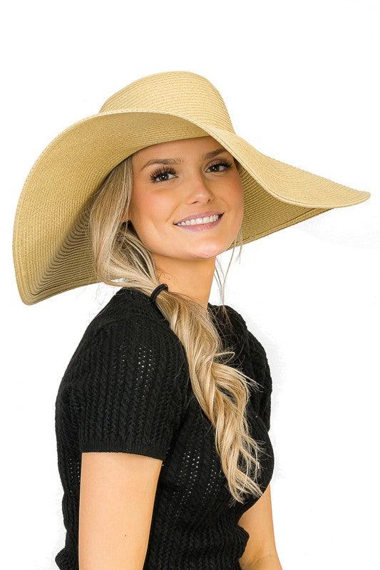 Large straw sun hat-Accessory:Hat-Cap Zone-Khaki-SN-1073-4-RK Collections Boutique