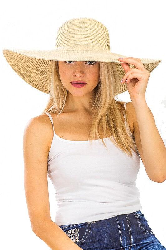 Large straw sun hat-Accessory:Hat-Cap Zone-Beige-SN-1073-1-RK Collections Boutique