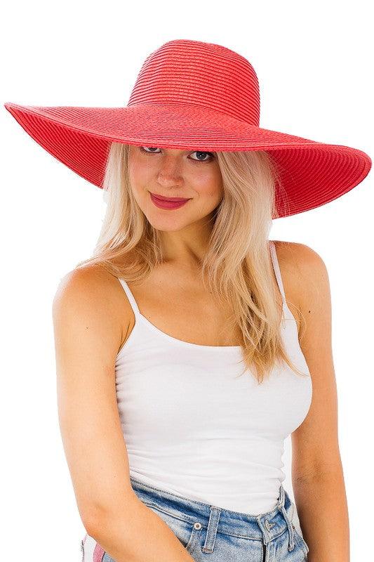 Large straw sun hat-Accessory:Hat-Cap Zone-Coral-SN-1073-7-alomfejto
