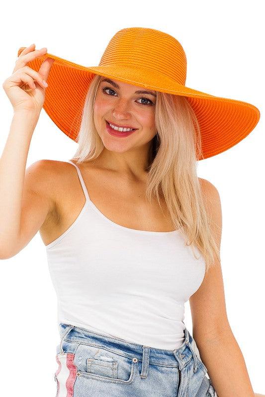 Large straw sun hat-Accessory:Hat-Cap Zone-Orange-SN-1073-8-RK Collections Boutique