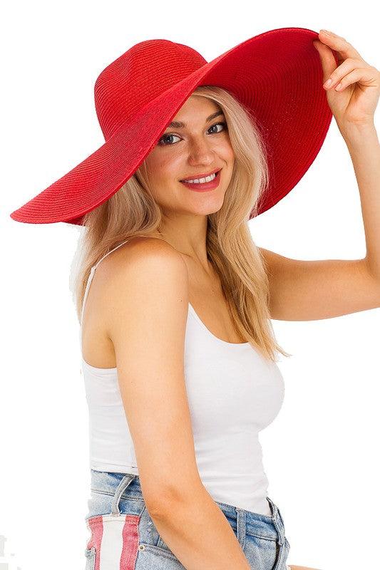 Large straw sun hat-Accessory:Hat-Cap Zone-Red-SN-1073-9-RK Collections Boutique