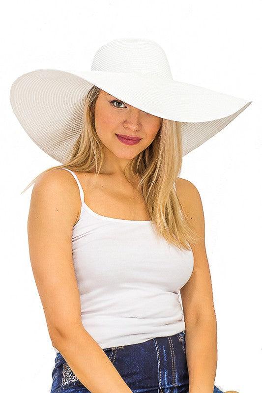 Large straw sun hat-Accessory:Hat-Cap Zone-White-SN-1073-6-RK Collections Boutique