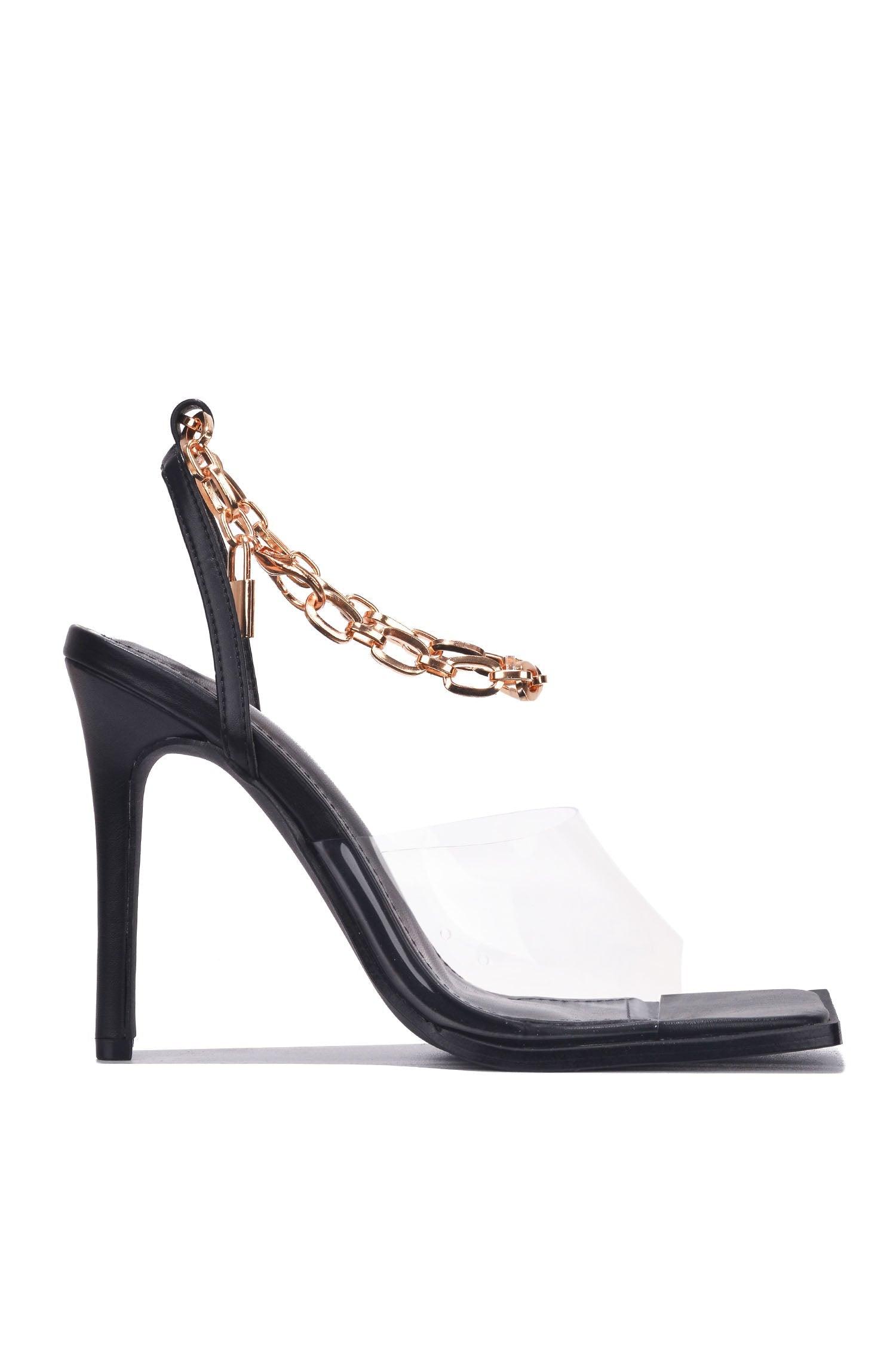 Clear fashion strap heels black