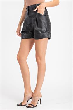 Leather High-rise Shorts-Shorts-Glam-Black-GP2208-1-RK Collections Boutique