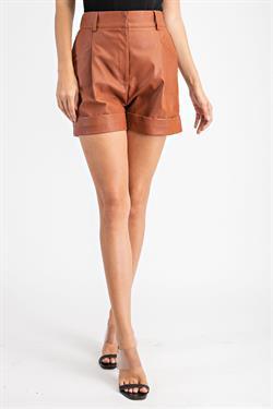 Leather High-rise Shorts-Shorts-Glam-Cognac-GP2208-4-RK Collections Boutique