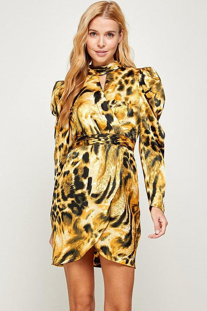 Leopard Long Sleeve Mock Neck Dress - RK Collections Boutique