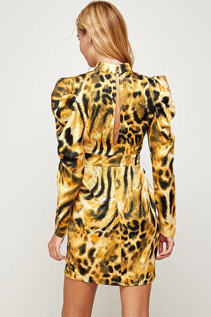 Leopard Long Sleeve Mock Neck Dress - RK Collections Boutique