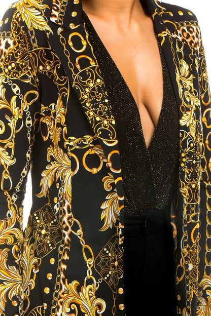 leopard/chain print slinky matte jersey blazer - RK Collections Boutique